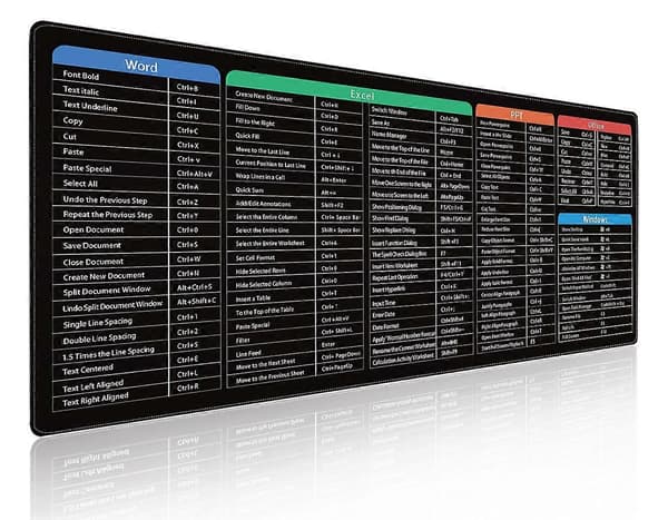 Excel genvejstast musemåtte stor størrelse XXL (900x400mm) fortykket og forlænget musemåtte skrivebordsmåtte blød computer tastatur musemåtte