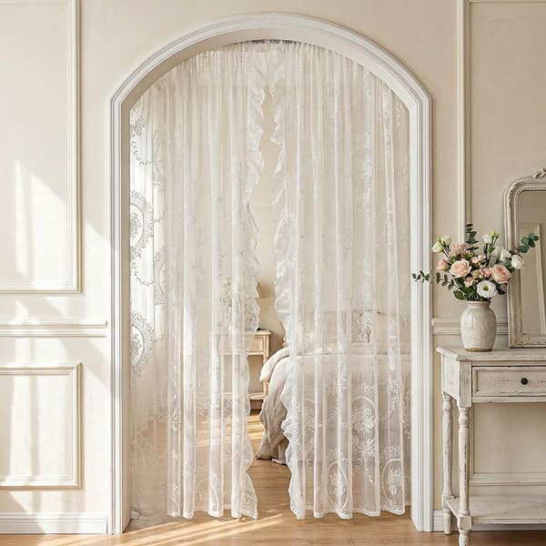 Beige spetsgardiner 2 st Vit 140*200cm White 140*200cm