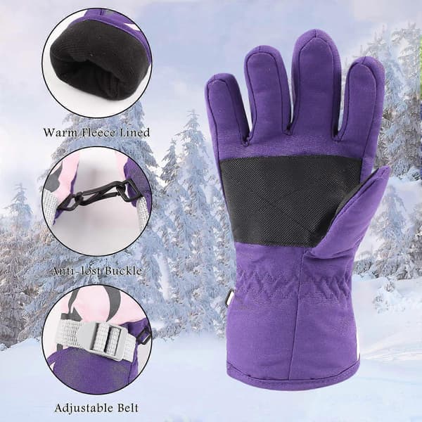 Vinter ski votter for gutter og jenter, varme og vanntette for barn Purple L