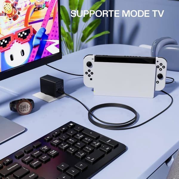 AC-adapter til Switch/OLED/Lite – PD-hurtigoplader, der understøtter TV-tilstand (USB-C, 15V/2.6A)