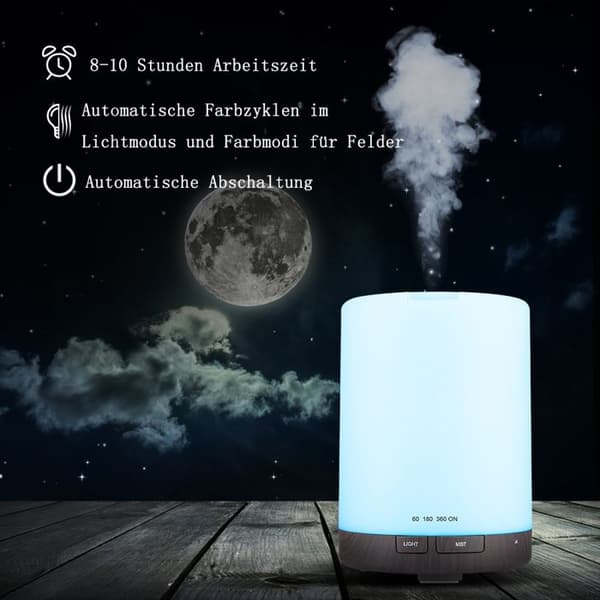 Aromadiffuser, æterisk oliediffuser, BPA-fri aromaterapi-luftfugter til soveværelse, kontor, yoga, spa osv.