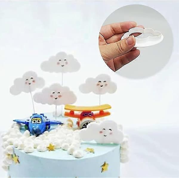 Skyformet kakestøpesett med 5 plastfondantkuttere, gummipasta-kutter, kakeform