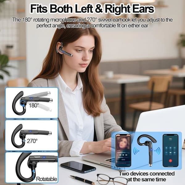 Bluetooth-headset - 1 enhed - Sort - LED-display og CVC8.0 - Dobbelt forbindelse til kontor og mere