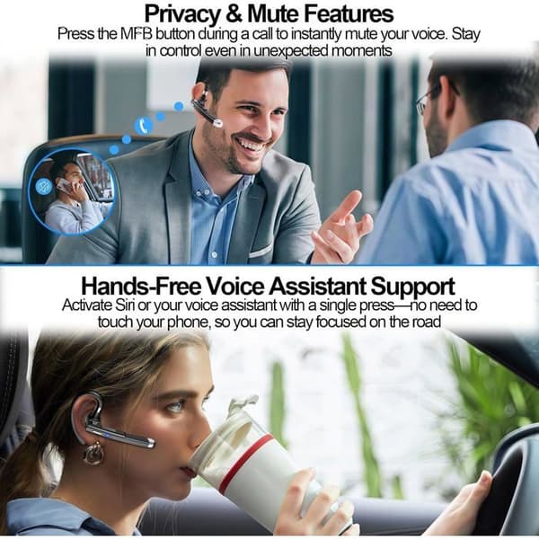Bluetooth-headset - 1 enhed - Sort - LED-display og CVC8.0 - Dobbelt forbindelse til kontor og mere