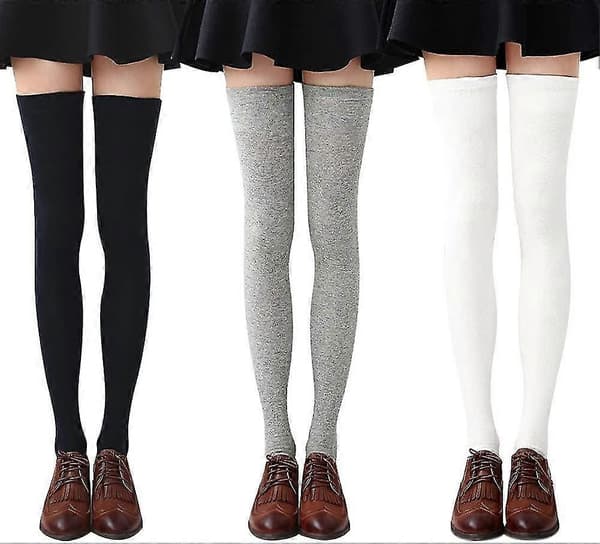 Knæstrømper til kvinder, strækbare stribede strømper, lårhøje strømper, 3 par gave