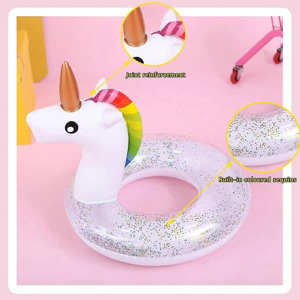 Sommar Uppblåsbar Badring Pool Float, Uppblåsbar Pool Float - Söta Glitter Simring Rör Strandfest Vattenunderhållning