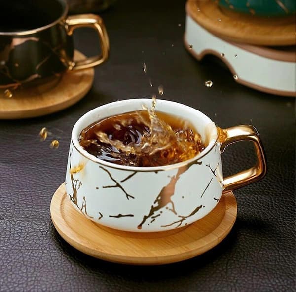 Porcelæns Tekop Kaffekrus Sæt til Eftermiddagste - Marmormønster