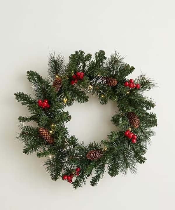 Dekorativ julekrans med lys til hoveddøren 30 cm