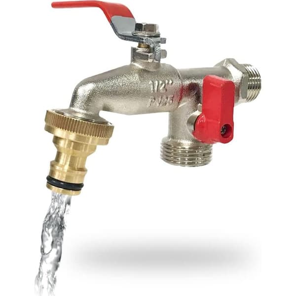 Premium hagekran med dobbel utløp 1/2\" - 3/4\" børste, messing, sølv