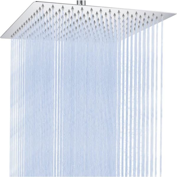 Firkantet Regnbruserhoved 25x25cm - Forkromet Rustfrit Stål - 121 Selvrensende Dyser - Roterende