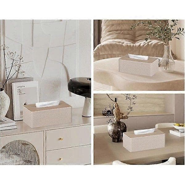 Rektangulær PU-læder servietboks, ansigtsservietholder, til kommode, badeværelse, dekoration (beige)