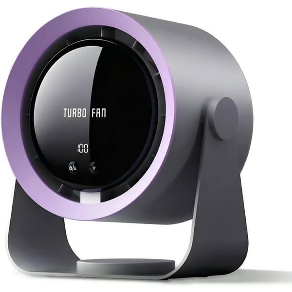 Bordventilator: USB genopladelig lydløs bordventilator med 5400 mAh batteri og LED-display, grå