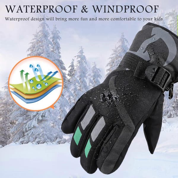 Vinter ski votter for gutter og jenter, varme og vanntette for barn All Black L