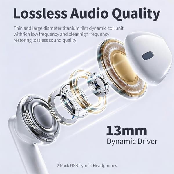 USB-C Hörlurar - 2-pack - In-Ear - Stereo med Mikrofon - Volymkontroll - iPhone, iPad, Samsung