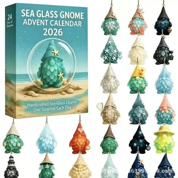 Adventskalender med havglas-tomtar 2026 – Liten tomte för julnedräkning dwarf