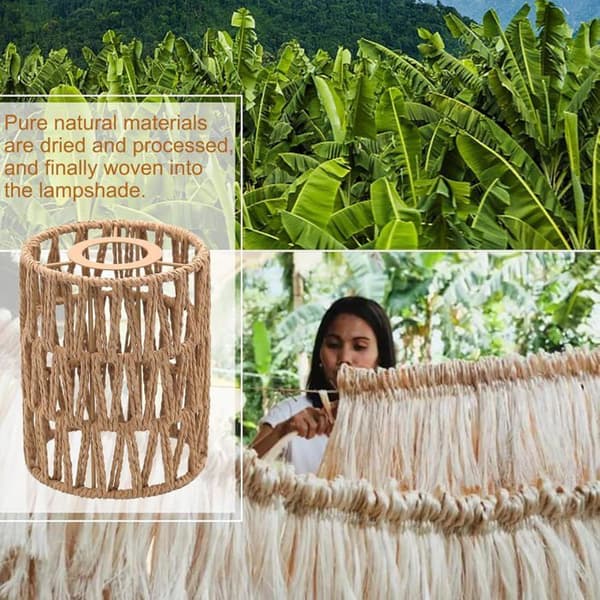 Rattan Lampeskjermer - 2 Stykker - Sylindrisk Boho - Diffust Lys - Hage Stue - 15x12cm