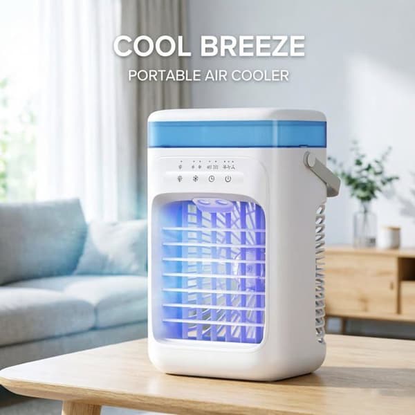Mini bärbar luftkonditionering (ingen ventilation krävs), luftkylare, multifunktionsfläkt (3 lägen, 2 diminställningar, 2/4H timer, LED)