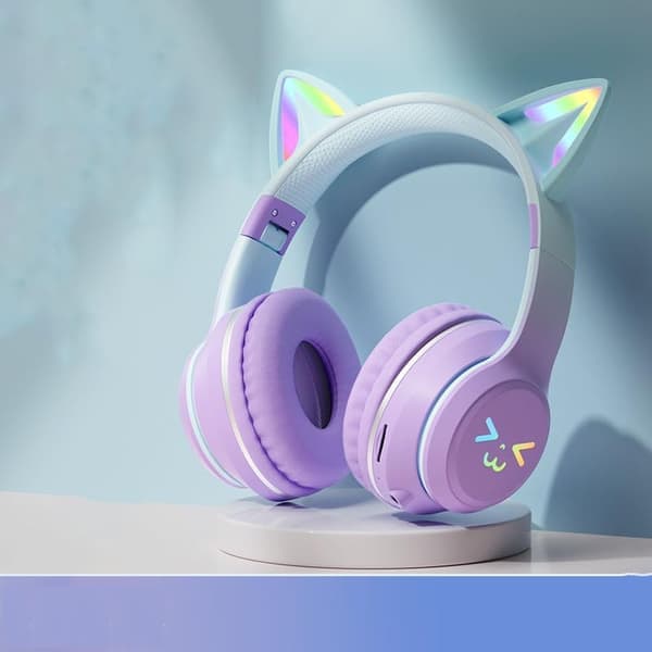 Søde lilla Bluetooth-hovedtelefoner - Trådløst gaming-headset med lav latenstid, Bluetooth 5.0 til smartphone, tablet og pc (Ho)