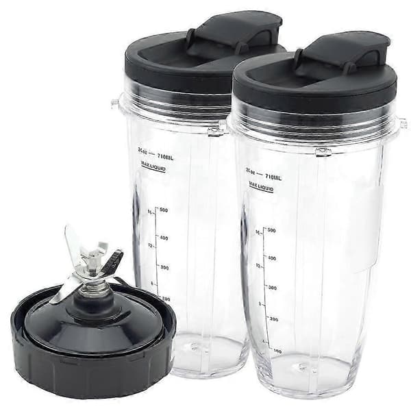Blender reservedele til Ninja, 2 24Oz kopper med To-Go låg, 7-finsekstraktorblad, til Nutri