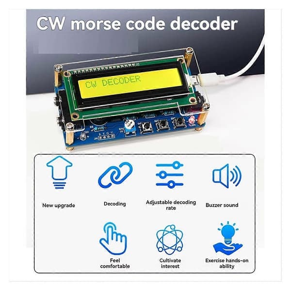 Opgraderet CW Morse Code Decoder Færdig+Kabinet med Digital LCD CW Træner Morse Code Decoder Kit