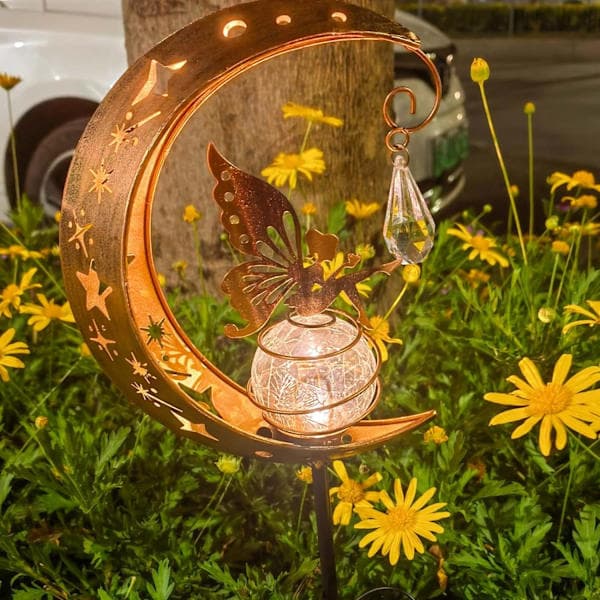 Udendørs solcellelampe, måne fe udendørs have dekoration, solcellelamper til haven, udendørs solcellehave, LED solcellelampe til græsplæne, terrasse, balkon