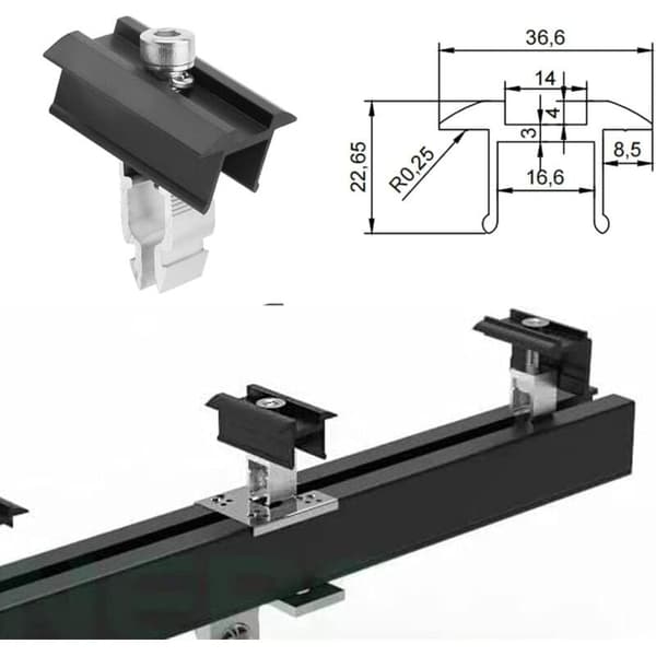 Solcellepanel monteringssett, aluminiumsbrakett, solcellepanel monteringssett med muttere og skruer, for takmontering av solcellepaneler