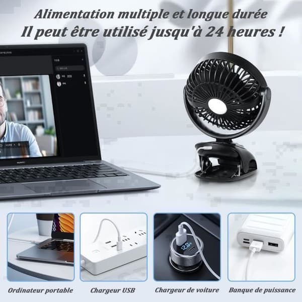 FYTTER Bordventilator - 6 tommer - 6000mAh Batteri - 5 Hastigheder - Aromaterapi og Natlys