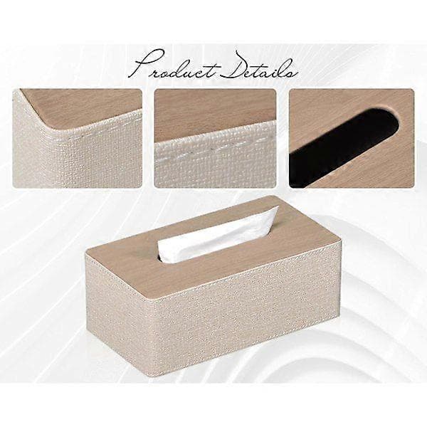 Rektangulær PU-skinnserviettboks, ansiktsserviettbeholder, for kommode, bad, dekorasjon (beige)