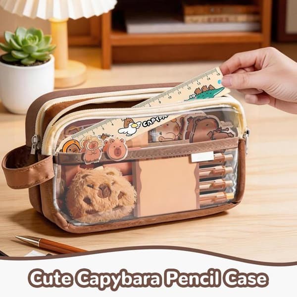 Capybara Pennfodral - Brevpappersset - Polyester - Stor Kapacitet - Skola och Kontor - Brun