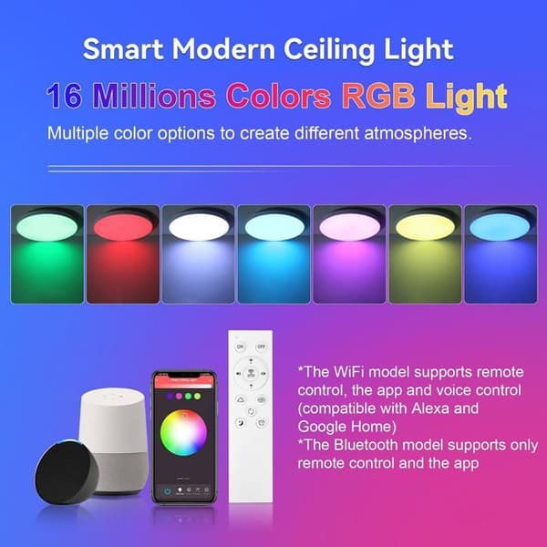 24W Bluetooth-forbundet LED-loftlampe - 1 enhed - ABS/PC - Dæmpbar RGB - Stue Soveværelse Badeværelse