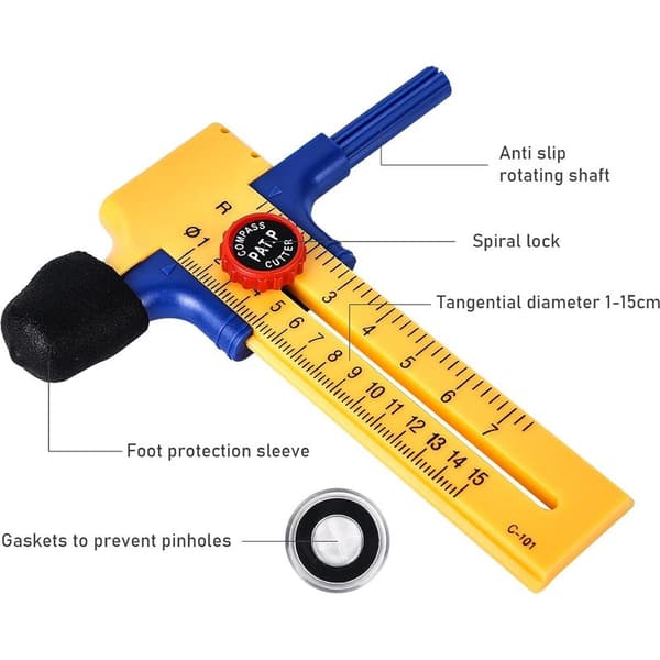 Sirkulær papirkutter, sirkelkutter for sirkler fra 1 til 30 cm, kompass med 6 blader, sirkelkutter for papir, papp og lær