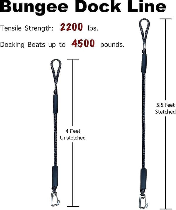 Bungee Dock Line med Krog, Sort Båd Fortøjningsline 1,2 meter 2-pak & Sort
