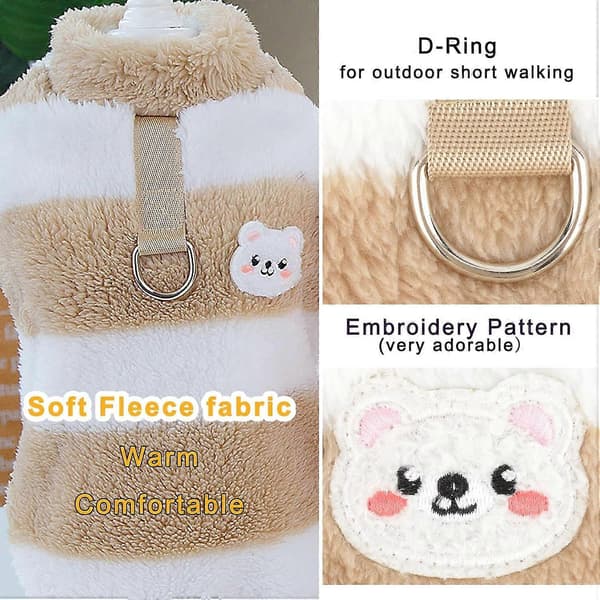 Fuzzy Hundtröja för Små Hundar Katt Vintertröja med D-Ring Mjuk Varm Pullover Jacka Valpväst Kläder