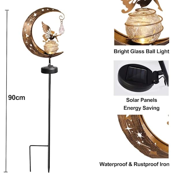 Udendørs solcellelampe, måne fe udendørs have dekoration, solcellelamper til haven, udendørs solcellehave, LED solcellelampe til græsplæne, terrasse, balkon