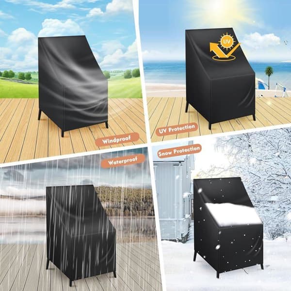 Havestolsovertræk - Pakke med 1 - 210D Polyester - Vandtæt og UV-resistent - Til 4 stabelbare stole - Sort 64x64x7