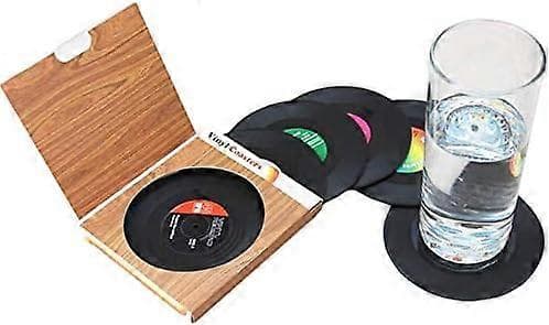6 stk. sorte CD-plade coasters Retro plade coasters, kaffe coasters, skridsikre isoleringspuder