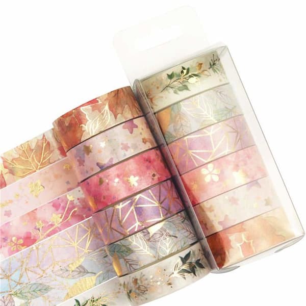 Dekorativ teip - 6 ruller - Washi-papir - Ulike mønstre - Scrapbooking og håndverk