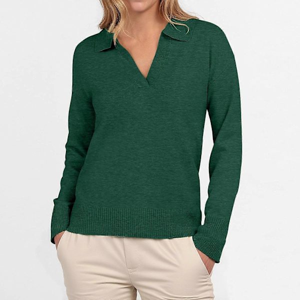 Dame Polo Hals Langærmet Basic Strikket Pullover Sort XL Black XL