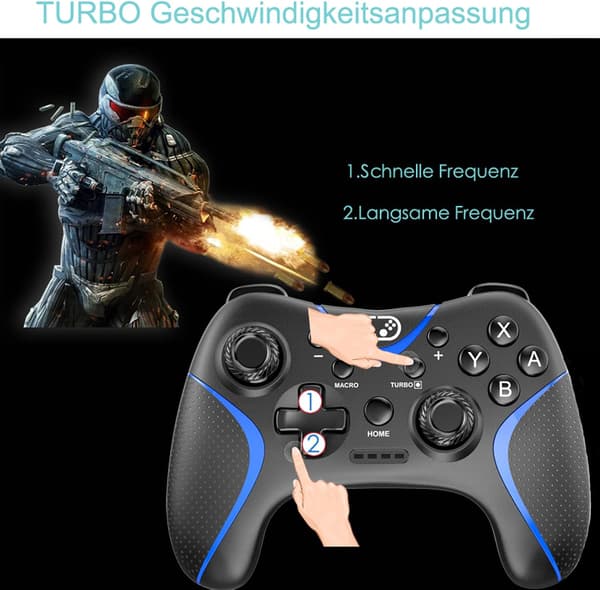 Switch-handkontroll, Bluetooth Switch Pro-handkontroller för Nintendo Switch/Lite/OLED/PC Window, PC-spelhandkontroll med programmerbara knappar, väckningsfunktion Black