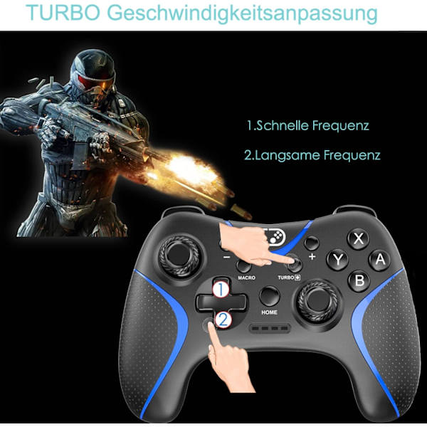 Switch-kontroller, Bluetooth Switch Pro-kontrollere for Nintendo Switch/Lite/OLED/PC Window, PC-spillkontroller med programmerbare knapper, vekking Black
