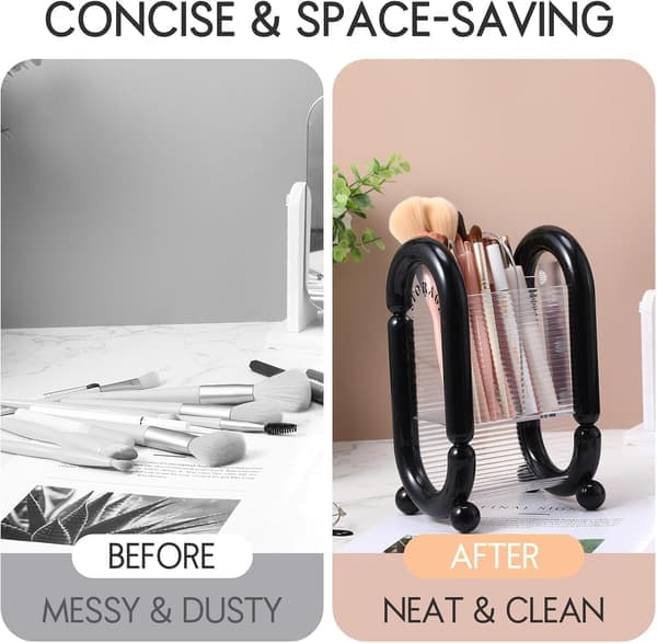 Makeupbørsteholder Plast Kosmetik Organizer Flere rum til børster Puffs Sort [Ho]