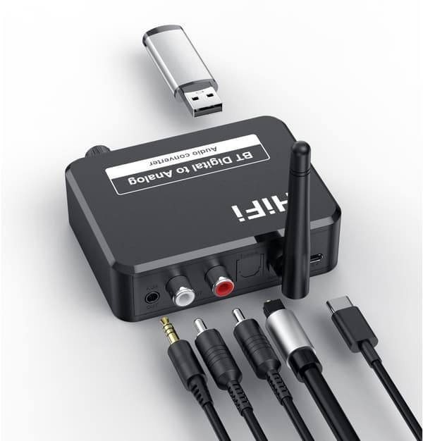 Bluetooth lydadapter - BT 5.3 - SPDIF/3.5mm AUX//RCA/USB - Bluetooth lydmottaker - B35T - Svart [Ho]