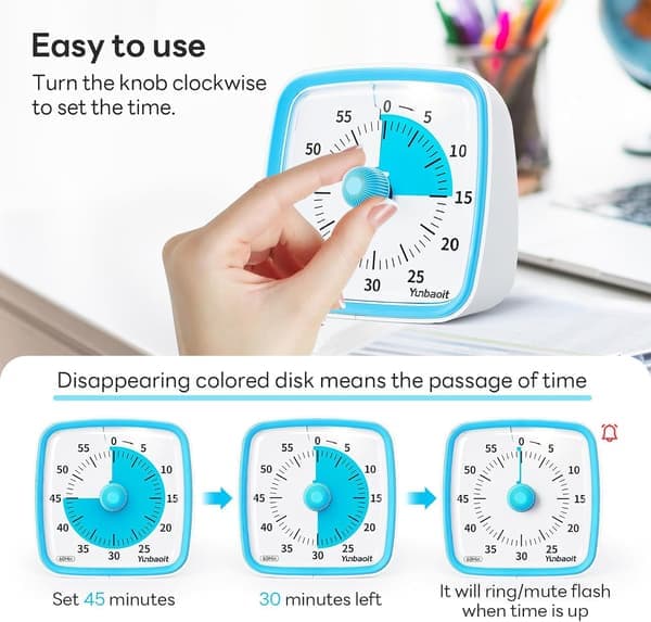 Visuel timer med natlys 60-minutters nedtælling Lydløs klasseværelse lyseblå [Ho]