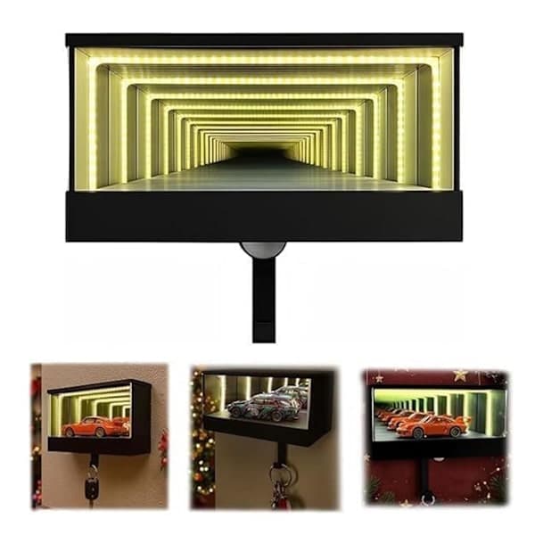 Infinitys LED Garage Nøgleholder Vægmontering LED Modelbil Displayboks Bilnøgleholder Organizer Med LED Lys Sort