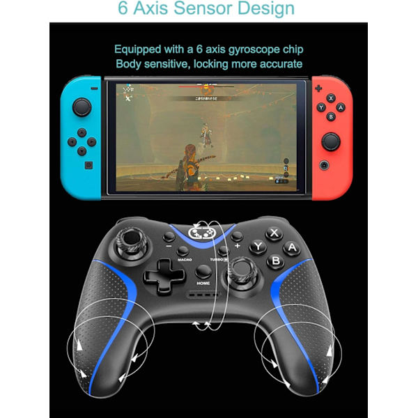Switch-handkontroll, Bluetooth Switch Pro-handkontroller för Nintendo Switch/Lite/OLED/PC Window, PC-spelhandkontroll med programmerbara knappar, väckningsfunktion White