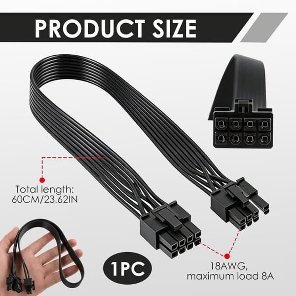 8-pin til PCIe 6+2 GPU strømkabel - 1 enhet - Fortinnet kobber - Fleksibel flat - For strømforsyning