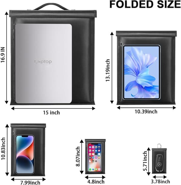 Faraday-väskor 5-pack stora anti-spårning RFID brandsäkra vattentäta laptop surfplatta [Ho]