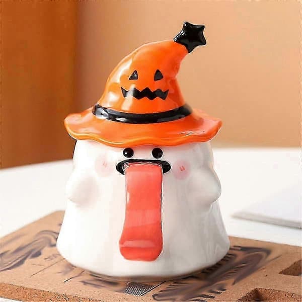 2025 Halloweenmugg med häxhattslock, söt originalitetstunga utmugg, nyhet Halloween keramisk tekopp