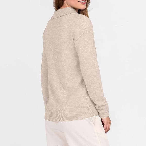 Dame Polo Hals Langærmet Basic Strikket Pullover Beige M Beige M