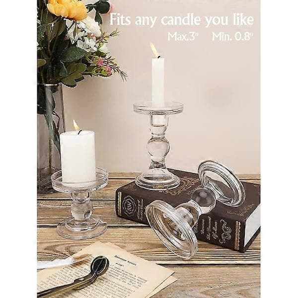 Glasljusstake [3-pack], transparent ljusstake, kristallljusstake inkl